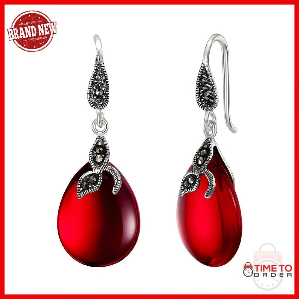 925 Sterling Silver Chalcedony Crystal Teardrop Hook Earrings Gift